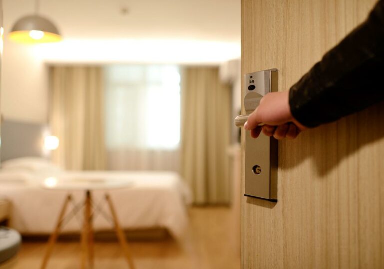 View of a hotel room from the door