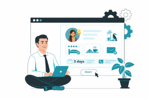 Receptionist looking at a guest profile into the CRM