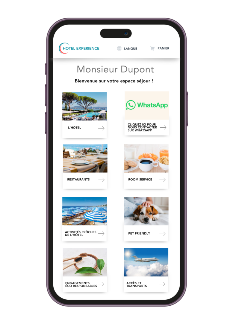Exemple d'une conciergerie digitale pour hotel sur le téléphone d'un client