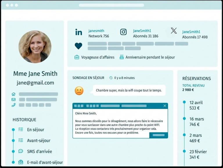 Illustration d'un profil client sur un CRM hôtelier