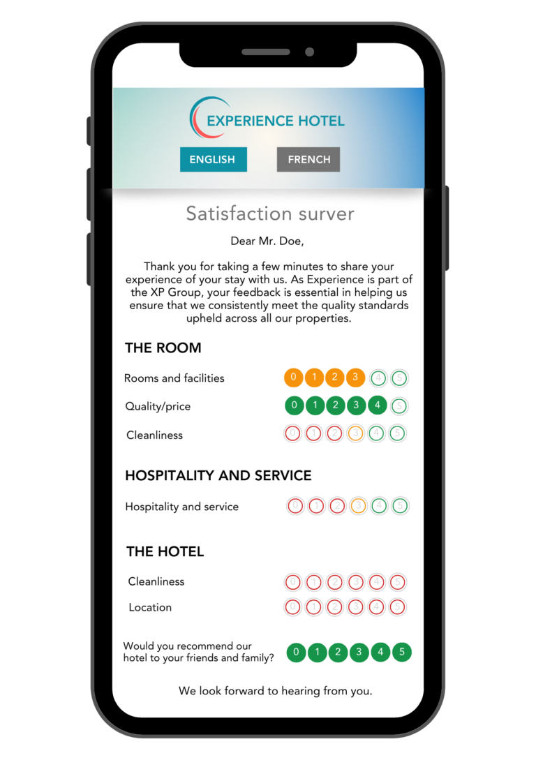 Example of a satisfaction survey for the entire hotel group