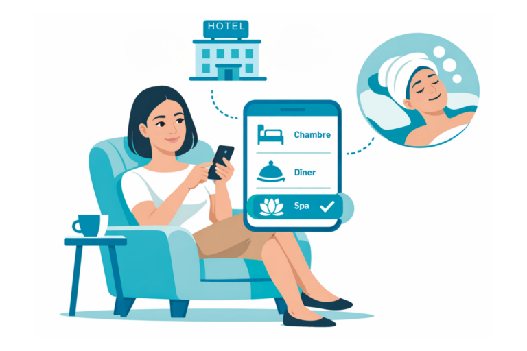 Une client réservant un service additionnelle par la guest app d'un hotel