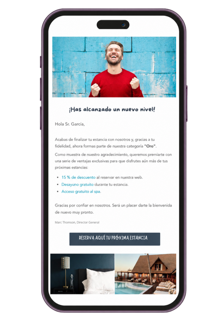 Notificación de fidelidad para un cliente de hotel